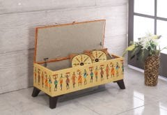 Turuncu Afrika Desenli Sandıklı Puf +2 Kırlent