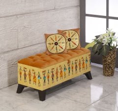 Turuncu Afrika Desenli Sandıklı Puf +2 Kırlent