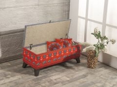 Fil Desenli Kırmızı Sandıklı Puf +2 Kırlent