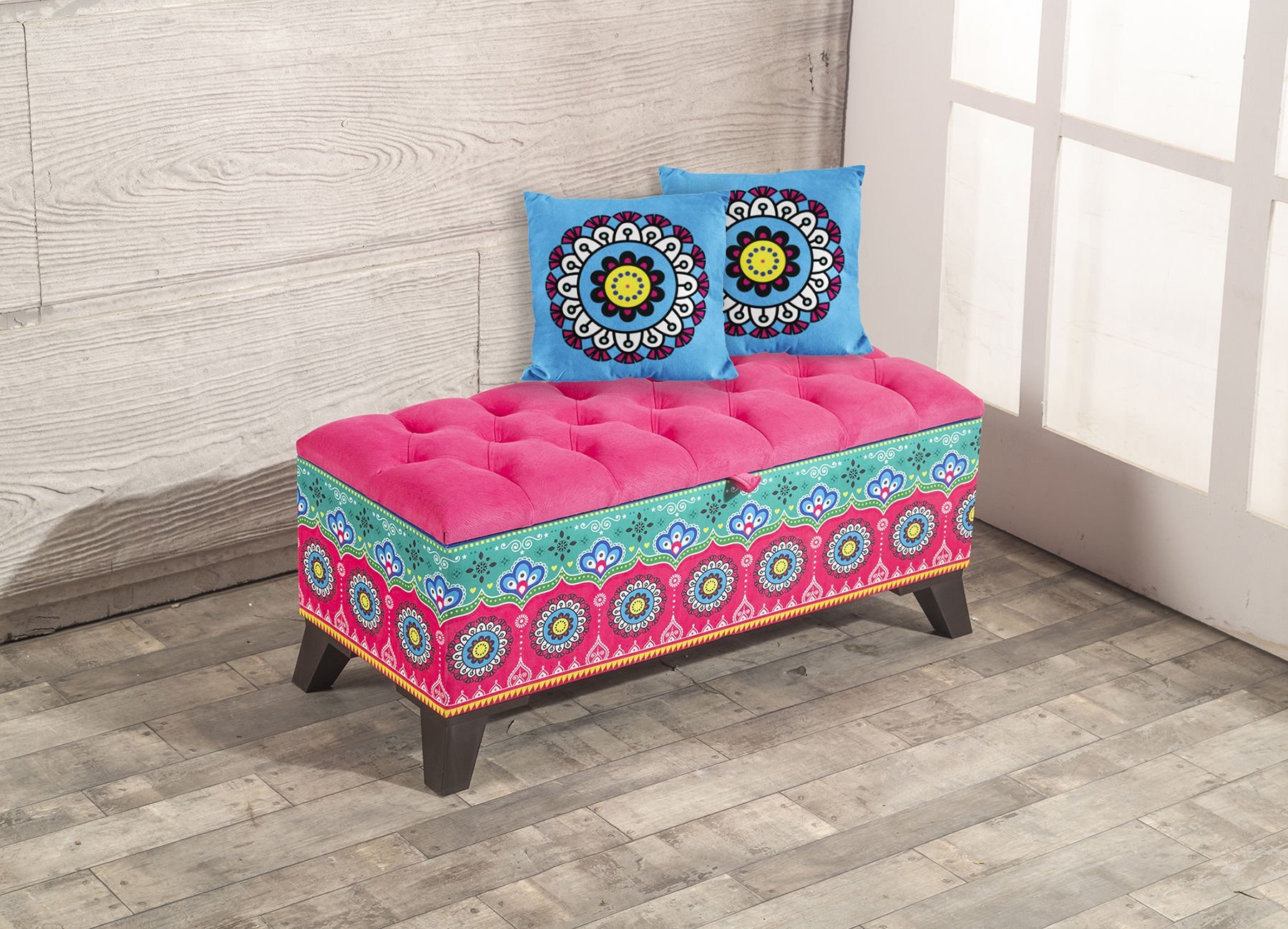 Hint Desenli Pembe Sandıklı Puf +2 Kırlent