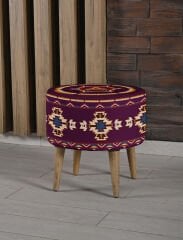 Kilim Desenli Bordo Ayaklı Puf +2 Kırlent Kılıfı-KP10-11