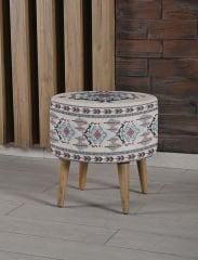İkat Kilim Desenli Krem Ayaklı Puf +2 Kırlent Kılıfı-KP10-13