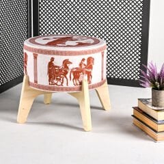 Antik Efes Desenli Ayaklı Puf +2 Kırlent Kılıfı-KP10-43