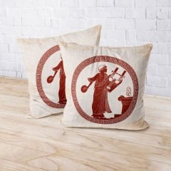 Antik Efes Desenli Ayaklı Puf +2 Kırlent Kılıfı-KP10-43