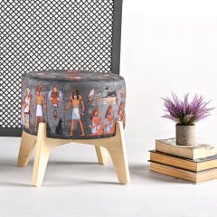 Antik Mısır Desenli Ayaklı Puf +2 Kırlent Kılıfı-KP10-45