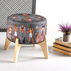 Antik Mısır Desenli Ayaklı Puf +2 Kırlent Kılıfı-KP10-45