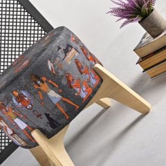 Antik Mısır Desenli Ayaklı Puf +2 Kırlent Kılıfı-KP10-45
