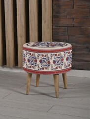 Retro Çiçek Desenli Ayaklı Puf +2 Kırlent Kılıfı-KP10-01