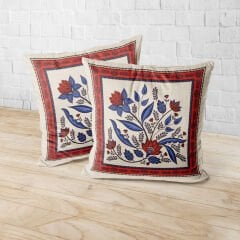 Retro Çiçek Desenli Ayaklı Puf +2 Kırlent Kılıfı-KP10-01