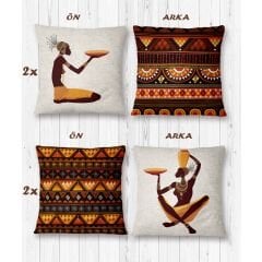 Etnik Afrika Desenli 4'lü Kırlent Kılıfı