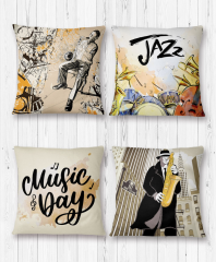 Jazz Müzik Desenli 4'lü Kırlent Kılıfı