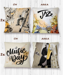 Jazz Müzik Desenli 4'lü Kırlent Kılıfı