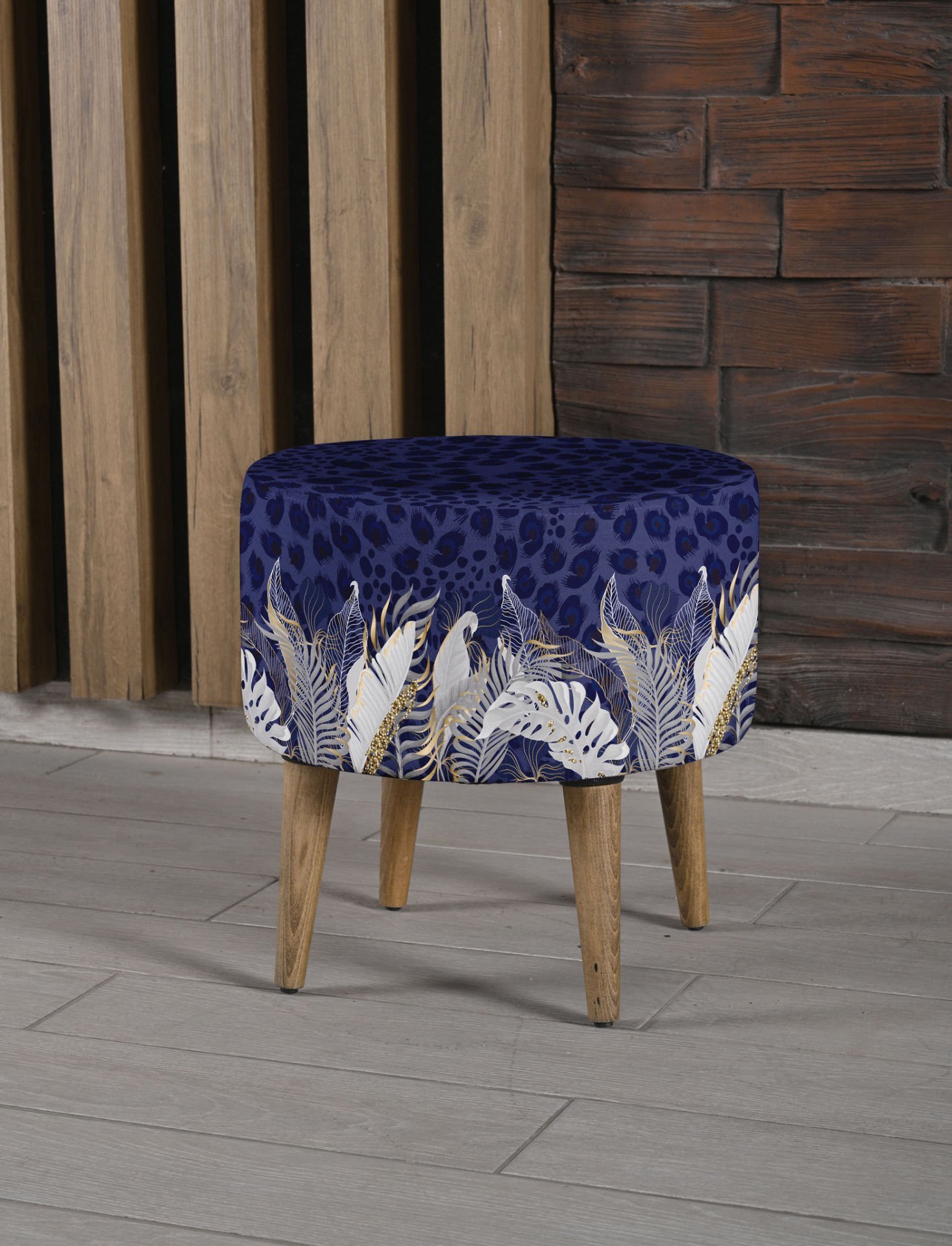 Tropik Leopar desenli Ayaklı Puf +2 Kırlent Kılıfı-KP10-07