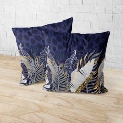 Tropik Leopar desenli Ayaklı Puf +2 Kırlent Kılıfı-KP10-07