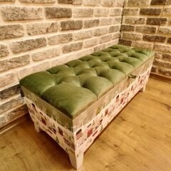 Yeşil Karlı Şehir Desenli Sandıklı Puf +2 Kırlent