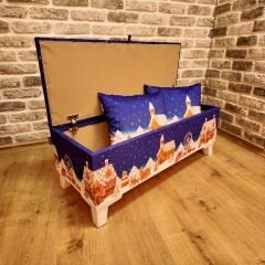 Kış Çocuk Rüyası Desenli Sandıklı Puf +2 Kırlent