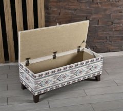 Krem İkat Kilim Desenli Sandıklı Puf +2 Kırlent