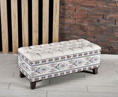 Krem İkat Kilim Desenli Sandıklı Puf +2 Kırlent