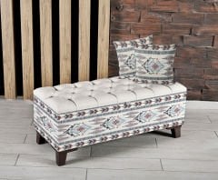Krem İkat Kilim Desenli Sandıklı Puf +2 Kırlent