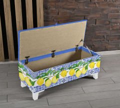 Çinili Limon Desenli Sandıklı Puf +2 Kırlent