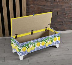 Çinili Limon Desenli Sandıklı Puf +2 Kırlent