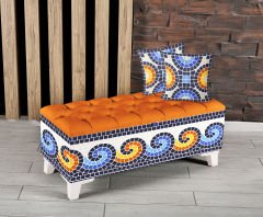 Mavi Mozaik Desenli Sandıklı Puf +2 Kırlent