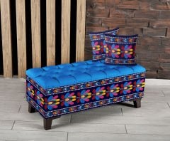 Nakış Çiçekler Desenli Sandıklı Puf +2 Kırlent