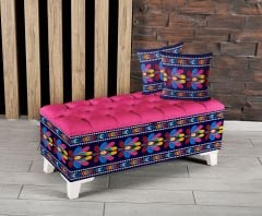 Nakış Çiçekler Desenli Sandıklı Puf +2 Kırlent