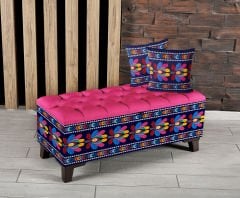 Nakış Çiçekler Desenli Sandıklı Puf +2 Kırlent